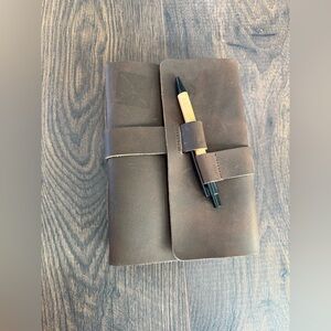 Classic Brown Leather Notebook with Pen Holder